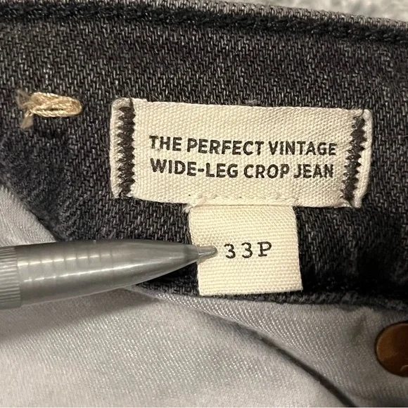 Madewell The Perfect Vintage Wide Leg Crop Jeans Size 33P Black Denim Fringe - Picture 6 of 13